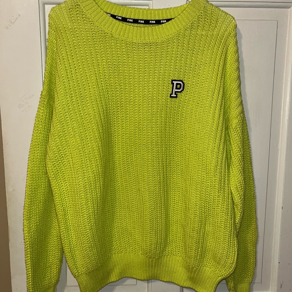 PINK Forenza Victoria's Secret Oversized Neon Green Crewneck Sweater